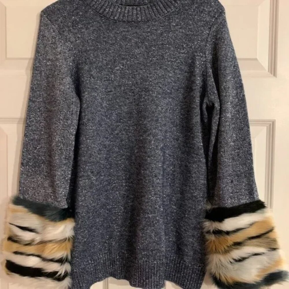 NWOT Boston Proper Lurex Fur Cuff Sweater - Picture 3 of 5